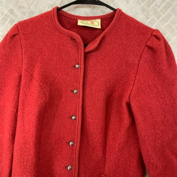 Drig Salzburger Womens Small Jacket Red Wool Button Up Austrian Vintage - Picture 2 of 15